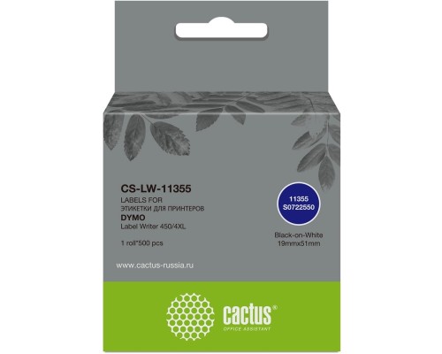 [Бумага] Этикетки Cactus CS-LW-11355 сег.:51x19мм черный белый 500шт/рул Dymo Label Writer 450/4XL