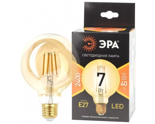 [ЭРА Светодиодные лампы] ЭРА Б0047662 Лампочка светодиодная F-LED G95-7W-824-E27 gold E27 / Е27 7Вт филамент шар золотистый теплый белый свет 
