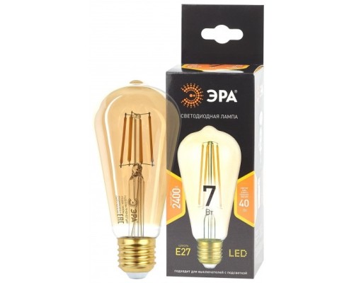[ЭРА Светодиодные лампы] ЭРА Б0047664 Лампочка светодиодная F-LED ST64-7W-824-E27 gold E27 / Е27 7Вт филамент золотистый теплый белый свет 