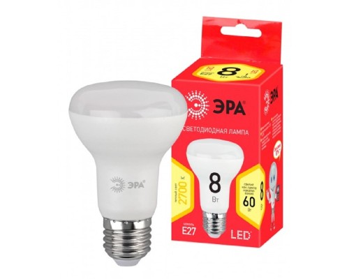 [ЭРА Светодиодные лампы] ЭРА Б0050701 Лампочка светодиодная RED LINE LED R63-8W-827-E27 R Е27 / E27 8 Вт рефлектор теплый белый свет 