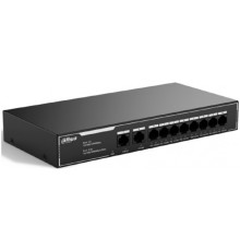 DAHUA DH-SG1010LP 10-портовый гигабитный неуправляемый коммутатор c PoE, 8xRJ45 1Gb PoE, 2xRJ45 1Gb uplink, суммарно 65Вт, коммутация 20 Гбит/с, MAC-таблица 2K, металл