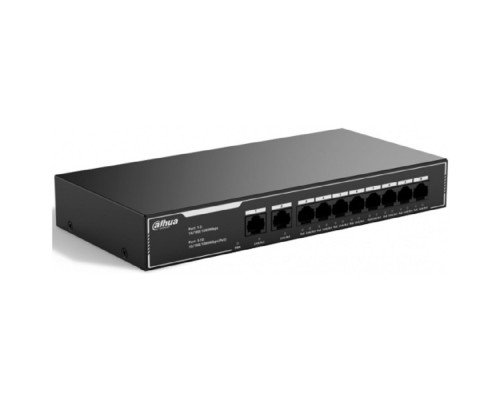 [Коммутаторы] DAHUA DH-SG1010LP 10-портовый гигабитный неуправляемый коммутатор c PoE, 8xRJ45 1Gb PoE, 2xRJ45 1Gb uplink, суммарно 65Вт, коммутация 20 Гбит/с, MAC-таблица 2K, металл