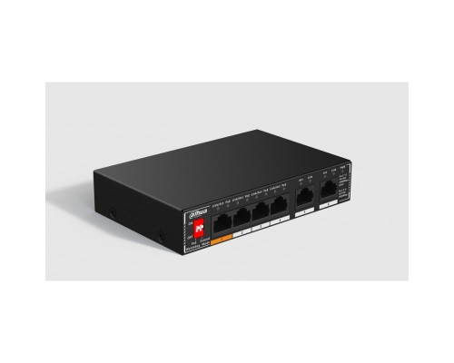 [Коммутаторы] DAHUA DH-SG1006P 6-портовый гигабитный неуправляемый коммутатор c PoE, 4xRJ45 1Gb PoE, 2xRJ45 1Gb uplink, суммарно 60Вт, коммутация 14 Гбит/с, MAC-таблица 2K, металл