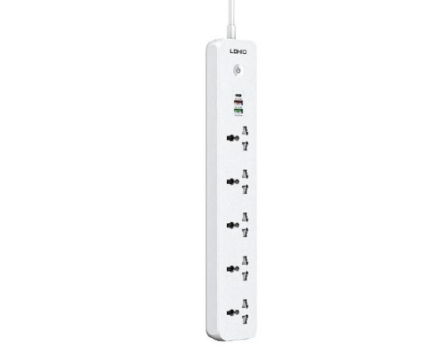 [Сетевые фильтры] LDNIO SC5319/ Сетевой удлинитель 2м/ 5 розеток EU_UK_US/ 2500W/ 3 USB: QC 3.0+PD 3.0 38W/ White