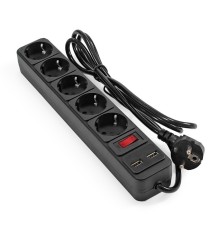 Exegate EX295490RUS Сетевой фильтр-удлинитель с USB зарядкой ExeGate SP-5-USB-1.8B (5 евророзеток с заземлением, 2 USB-A 2A, 1.8м, защита от перегрузки, выключатель с подсветкой, черный)