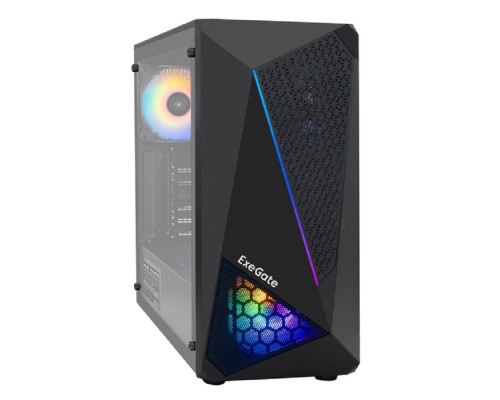 [Корпуса] Exegate EX296073RUS Корпус Miditower ExeGate EVO-8225-EVO800 (ATX, БП EVO800RGB с вент. 12см, 2*USB+1*USB3.0, черный, 2 вент. с RGB подсветкой и полоса на передней панели, боковая панель - закаленное 