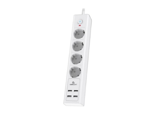 [Кабель эксперт] Cablexpert Сетевой фильтр Exnovo EXN-4-U4-W-2 (4р, 16А, 4 х USB, 3.4A, 2м, ур.защиты 4+) белый, коробка