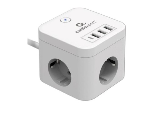 [Кабель эксперт] Cablexpert Сетевой фильтр Cube CUBE-3-CU3-W-1.5 (3р, 10А, 1xType-C PD, 3xUSB, 1.5м, ур.защиты 4+) белый, коробка