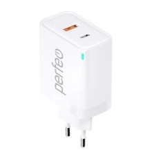 PERFEO Сетевое зарядное устройство с двумя разъемами USB-A+TYPE-C, GaN, 30W, белый (I4653)