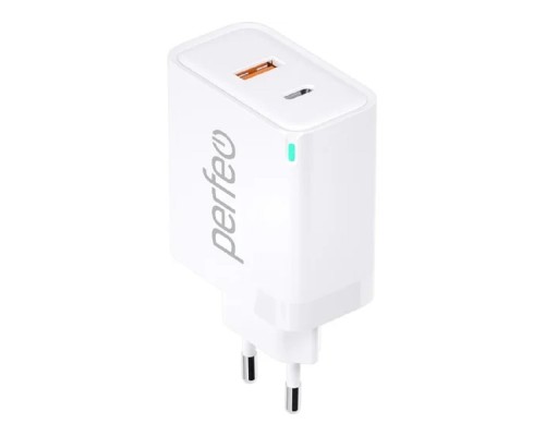 [Аксессуар] PERFEO Сетевое зарядное устройство с двумя разъемами USB-A+TYPE-C, GaN, 30W, белый (I4653)