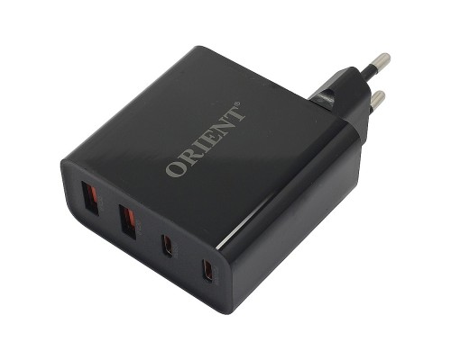 [Аксессуар] ORIENT PU-A100WL, Сетевое зарядное устройство с функцией быстрой зарядки, мощность 100Вт, Quick Charge 3.0+Power Delivery, выходы: 2xUSB-A + 2xType-C/PD, DC 5/9/12/15/20В, цвет черный (33168)