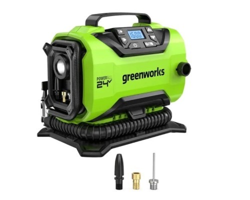 [Домкраты] Greenworks ACG301 Компрессор автомобильный аккумуляторный, 24V / 12V (от сети автомобиля), без АКБ и ЗУ [3400807]