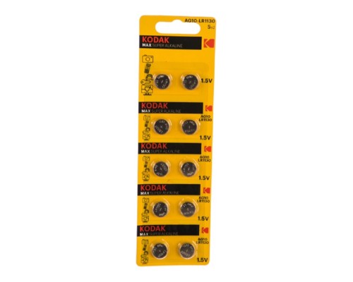 [Батарейка] Kodak AG10 (389) LR1130, LR54 [KAG10-10] Max Button Cell (100/1000/70000) (10 шт. в уп-ке)