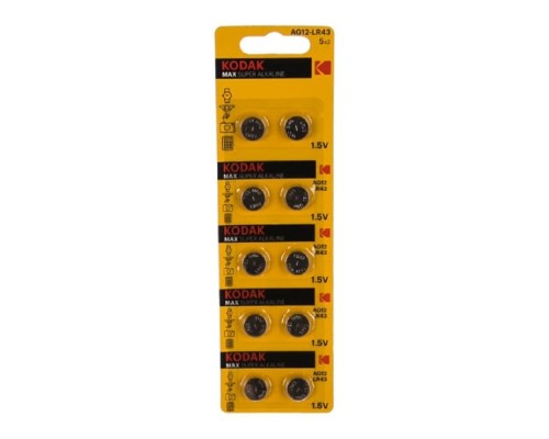 [Батарейка] Kodak AG12 (386) LR1142, LR43 [KAG12-10] Max Button Cell (100/1000/70000) (10 шт. в уп-ке)