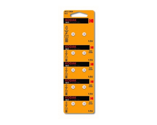 [Батарейка] Kodak AG2 (396) LR726, LR59 [KAG2-10] Max Button Cell (100/1000/98000) (10 шт. в уп-ке)