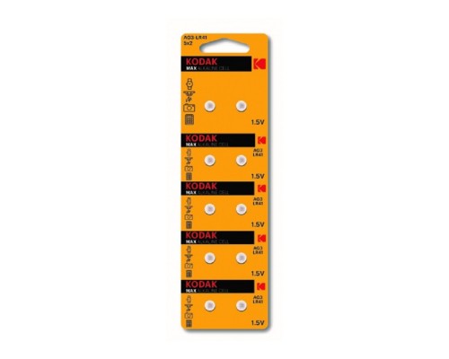 [Батарейка] Kodak AG3 (392) LR736, LR41 [KAG3-10] Max Button Cell (100/1000/80000) (10 шт. в уп-ке)