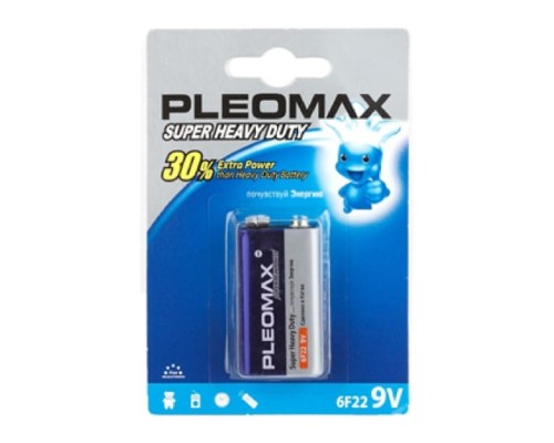 [Батарейка] Pleomax 6F22-1Bl Super Heavy Duty Zinc (10/200/6000) (1 шт. в уп-ке)