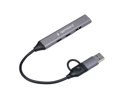 [Кабель] Gembird Разветвитель USB 3.0/2.0 , 4 порта: 2xType-C, 1xUSB 3.0, 1xUSB 2.0, кабель Type-C+USB (UHB-C444)