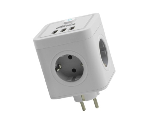 [Ритмикс] RITMIX RM-043 White Сетевой фильтр с кнопкой питания {16А, 4 розетки, 3 USB} {80003358}