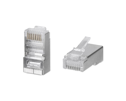 [Cabeus Разъемы, Проходные адаптеры, Вставки] Cabeus 8P8C-SH Коннектор RJ-45 под витую пару, категория 5e, экранированный, универсальный (для одножильного и многожильного кабеля) для проводников с толщиной по изоляции до 1,05 мм