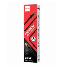 PERFEO Кабель USB C вилка - Lightning вилка, 30W, нейлон, черный, длина 1 м., PREMIUM (C1002)