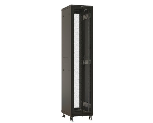 [Монтажный шкаф] Шкаф серверный Hyperline (TTBR-4261-DD-RAL9004) напольный 42U 600x1000мм пер.дв.перфор. задн.дв.перфор. 2 бок.пан. направл.под закл.гайки 800кг черный 910мм 2055мм IP20 сталь