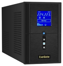 Exegate EX295982RUS ИБП (инвертор, синус, для котла) ExeGate SineTower SN-1500.LCD.AVR.2SH.1C13.USB <1500VA/1200W, чистая синусоида, LCD дисплей, AVR, 2*Schuko+1*C13, USB, линейно-интерактивный, Black