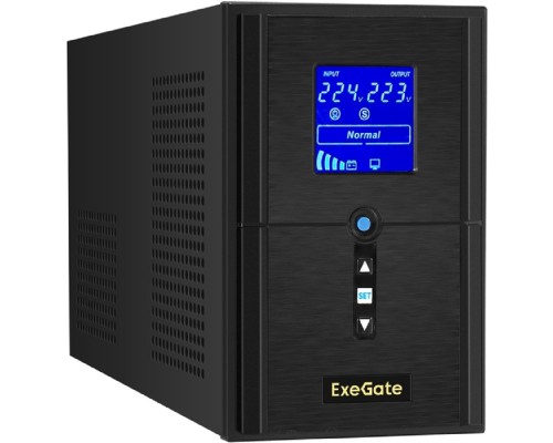 [ИБП] Exegate EX295982RUS ИБП (инвертор, синус, для котла) ExeGate SineTower SN-1500.LCD.AVR.2SH.1C13.USB <1500VA/1200W, чистая синусоида, LCD дисплей, AVR, 2*Schuko+1*C13, USB, линейно-интерактивный, Black