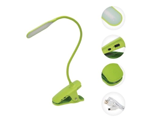 [Светильники для офиса] Rexant 609-036 Светильник настольный Click 4Вт, LED, 4000К, диммируемый 3 ступени, заряжаемый, на прищепке, зеленый