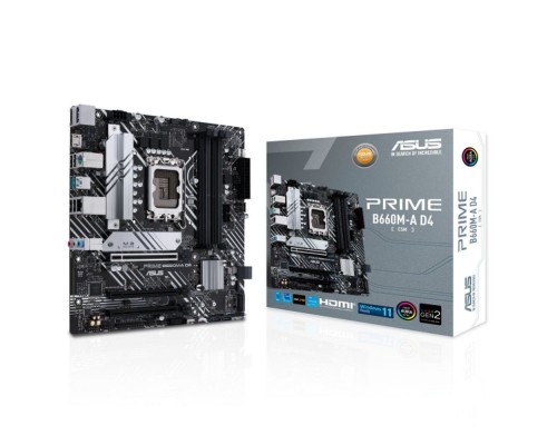 [Материнская плата] ASUS PRIME B660M-A D4-CSM (Socket 1700, mATX, 4xDDR4(128GB), DP/2xHDMI 2.1, 1xPCIe 4.0x16/2xPCIe 3.0x16, 1xLAN, 4xSATA 6Gb/s, 2xM.2, 2xUSB 3.2, 4xUSB 2.0, 1xPS/2)