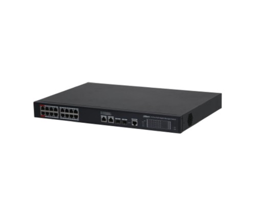 [Коммутаторы] DAHUA DH-S4220-16GT-190 16-портовый гигабитный управляемый коммутатор с PoE, уровень L2, 16xRJ45 1Gb PoE, 2xRJ45 1Gb, 2xSFP 1Gb, суммарно до 190Вт, коммутация 56 Гбит/с, MAC-таблица 8к