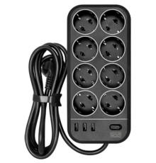 PowerCom Сетевой фильтр Powercom SP-08 USB03AB 1,8 m 1.8м (8 розеток) черный (коробка) (1928702)