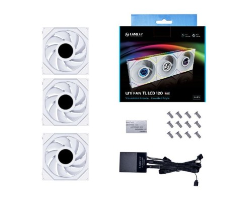 [Вентилятор] Lian Li G99.12TLLCD3W.R0 Комплект вентиляторов (3шт.) UNI FAN TL LCD 120 White /12TLLCD3W/ 120х125х28мм (1.6” LCD дисплей, PWM, ARGB, 200-1900 об/мин, 27dBa) 