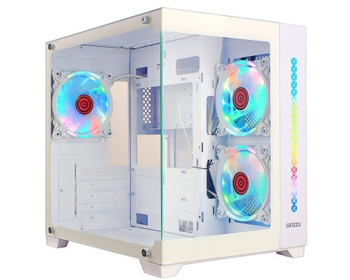 [корпус] Ginzzu V490 RGB подсветка, контроллер CRC6, 3* 12R6 FAN 12CM RGB, закаленное стекло 1*USB 3.0,1*USB 2.0, AU Белый mATX