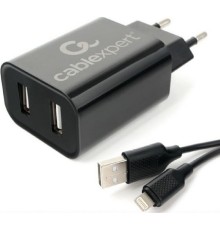 Cablexpert  Зарядное устройство 12Вт, 2.4А, 2xUSB, кабель Lightning 1м, черный, коробка-блистер (MP3A-PC-36)