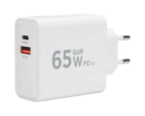 [Аксессуар] Зарядное устройство Cablexpert 65Вт GaN, QC4.0/PD3.0, 1xUSB, 1xType-C, белый, коробка (MP3A-PC-50)