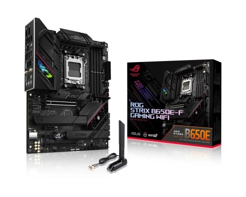 [Материнская плата] ASUS ROG STRIX B650E-F (Socket AM5, ATX, 4xDDR5(128GB), DP/HDMI, 1xPCIe 5.0x16/1xPCIe 4.0x16, 2xPCIe 4.0, 1xLAN (2.5GbE), Wi-Fi 6E, BT, 4xSATA 6Gb/s, 3xM.2, 2xType-C, 6xUSB 3.2, 4xUSB 2.0)