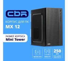 CBR Корпус mATX Minitower MX12, c БП PSU-ATX500-08EC (500W/80mm), 1*USB 3.0, 2*USB 2.0, HD Audio+Mic, Black [PCC-MATX-MX12-500W2]