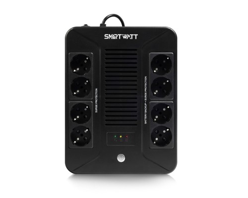 [Смартватт] SMARTWATT UPS SAFE PRO 600 {линейно-интерактивный, 600/360 ВА/Вт, напольный/настенный, LED индикация, Shuko CEE7/4 - 8 шт. (4 шт. с резервным питанием, 4 шт. - сетевой фильтр}