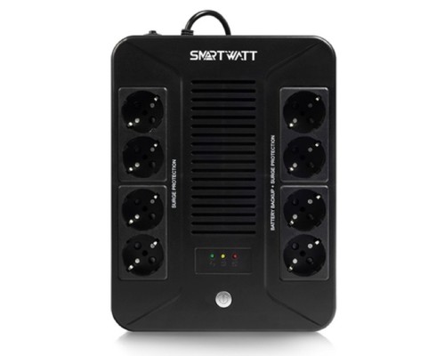 [Смартватт] SMARTWATT UPS SAFE PRO 800 {линейно-интерактивный, 800/480 ВА/Вт, напольный/настенный, LED индикация, Shuko CEE7/4 - 8 шт. (4 шт. с резервным питанием, 4 шт. - сетевой фильтр}