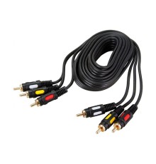 Rexant (17-0215) Шнур 3 RCA - 3 RCA, 5м, черный, Gold
