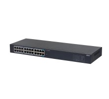 DAHUA DH-SG1024 24-портовый гигабитный неуправляемый коммутатор, 22xRJ45 1Gb, 2xRJ45 1Gb uplink, коммутация 48 Гбит/с, MAC-таблица 8K, металл