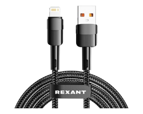 [Кабели] Rexant (18-7060) Кабель USB-A – Lightning для Apple, 2,4А, 1м, в черной нейлоновой оплетке