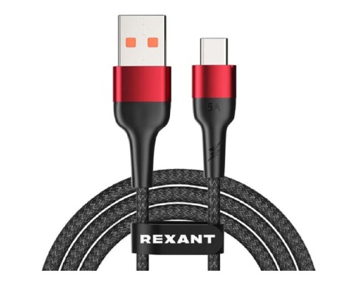 [Кабели] Rexant (18-7066) Кабель USB-A – Type-C, 5А, 50Вт, 1м, в черной нейлоновой оплетке