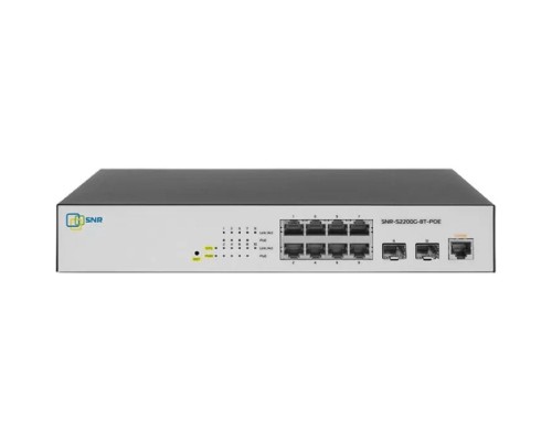 [Сетевое оборудование] SNR Управляемый Web Smart POE коммутатор уровня 2, 8 портов 10/100/1000BaseT, 2 порта 100/1000BaseX (SFP). POE 100W (SNR-S2200G-8T-POE)