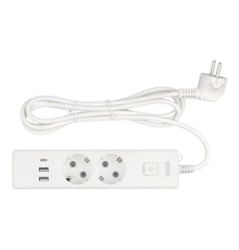 PowerCube Бытовой удлинитель (PC-4-2M) 2р с/з вык.,3USB, 3500 Вт, 16А, 1.9 м, 3*1,0 (белый) {22301}