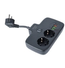 Amper сетевой удлинитель, 0,2м, 2 розетки, 3*0,75мм, 10А, 2500 Вт, 3usb, 1Type-C, 1кн, черный. [T2535B]