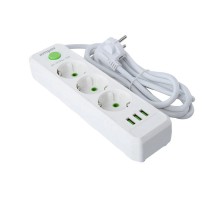 Amper сетевой удлинитель, 4,0м, 3 розетки, 10А, 2500 Вт, 3usb, белый. [JH-1031U-4W]