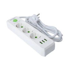 Amper сетевой удлинитель, 4,0м, 3 розетки, 10А, 2500 Вт, 3usb, белый. [JH-1031U-4W]
