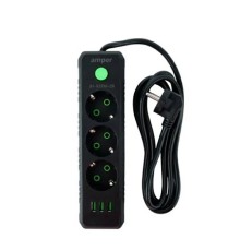Amper сетевой удлинитель, 4,0м, 3 розетки, 10А, 2500 Вт, 3usb, черный. [JH-1031U-4B]